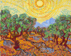 Схема для вышивки бисером PA-1524 Винсент Ван Гог "Оливковые деревья с желтым небом и солнцем"
